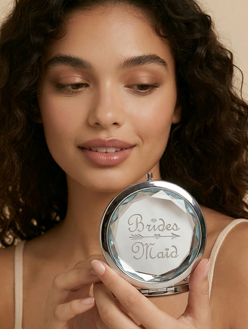 Bridesmaid Gift Silver Engraved Compact Mirror – Luxe Dual-Sided Makeup Mirror